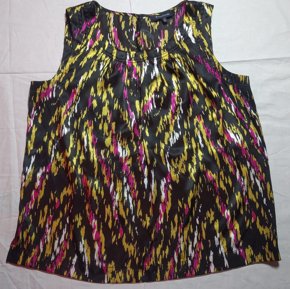 Evan Picone Tank Top Women's 14 Multicolor Satin Top Sleeveless Round Neck Shirt